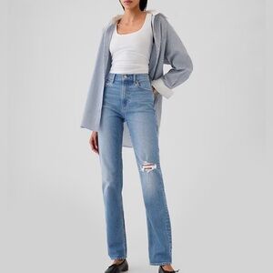 GAP High Rise 90s Straight Leg Jeans size 26 Medium Indigo Distressed